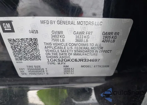 2018 GMC Yukon Xl Slt z USA, uszkodzony, nr VIN 1GKS2GKC6JR334697